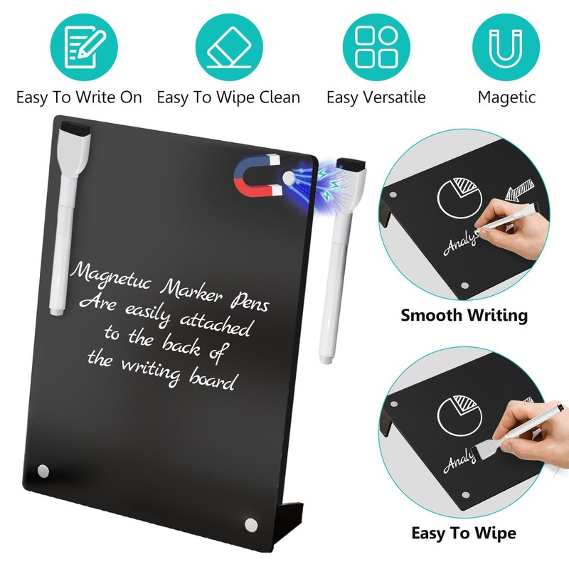 2PCS Black Acrylic Weekly Dry Erase Board with Stand for