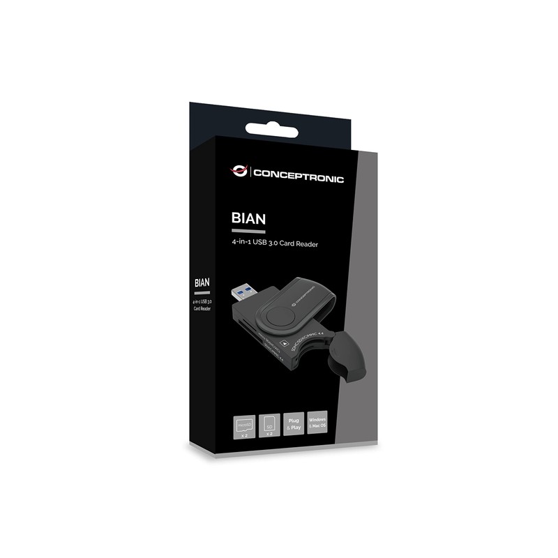 CONCEPTRONIC BIAN04B 4-in-1 USB 3.0 Card Reader, SD/SDHC/SDXC x 2,