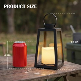BAIRAYEN 2 Pack 8.6”Black Decorative Lanterns with Timer 6H,Battery Operated Flameless Candles, Realistic Flickering Warm White LED Candle, Decorative Lantern for Home Patio Garden