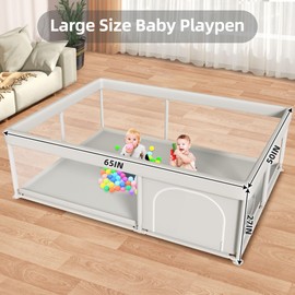 Hiaksedt Large Baby Playpen 65x50 Inch, PlayPen for Babies and Toddlers, Sturdy Safety Play Yard for Indoor & Outdoor with Zipper Gates, Anti-Fall