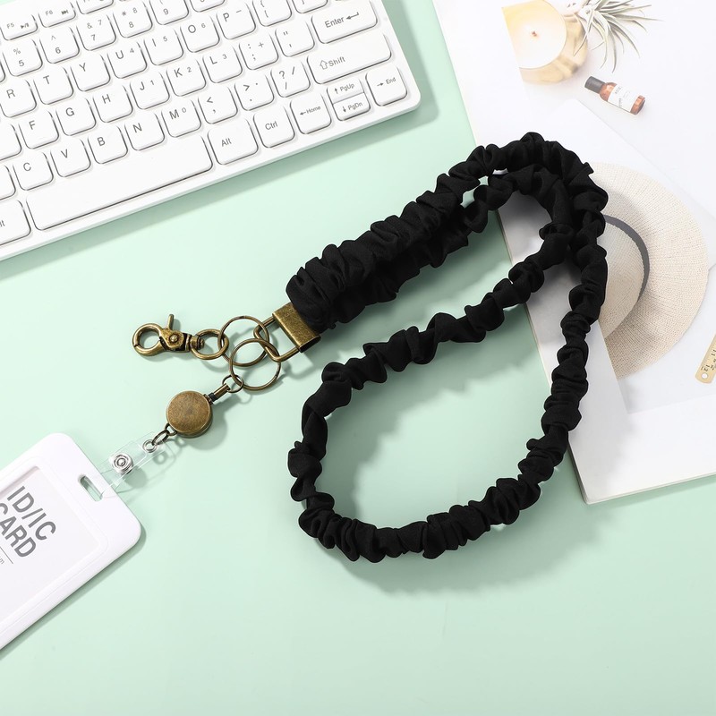 Stretchy Scrunchie Lanyard for ID Badges, Polyester Elastic Teacher Lanyard