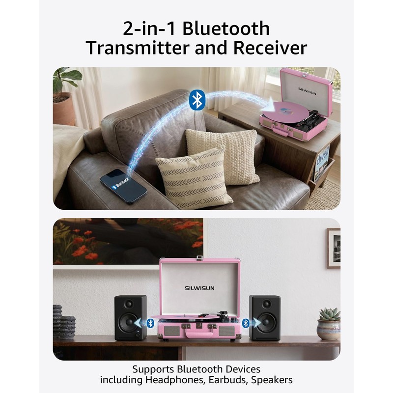 Silwisun Bluetooth in/Out Record Player with Speakers Turntable