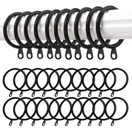 QUMENEY Pack of 60 Metal Curtain Rings 38 mm Inner Diameter Curtain Hooks Hanging Rings for Curtains and Rods Shower Curtains Rods and Drapery (Black)