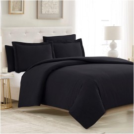 Mellanni Duvet Cover Set - 5 PC Iconic Collection Bedding Set - Hotel Luxury, Extra Soft & Cooling - Microfiber - Button Closure and Corner Ties (Oversized Queen, Black)