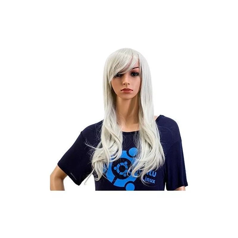 Swacc Peluca Blanco Plateado Liso 66 Cm Con Fleco Swacc