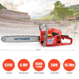 62CC Gas Chainsaw, 20 Inch Power Chain Saw, 2-Cycle Handed Petrol Chainsaws Gasoline Chainsaws Garden Tool for Cutting Trees, Wood, Outdoor Home Garden and Farm Use