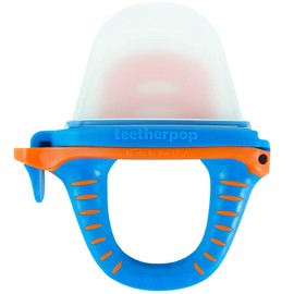 Teetherpop Fillable Silicone Teether for Babies – Breastmilk Popsicle Molds for Teething with Spill-Proof Sippy Slits – Freezable Baby Teethers for Liquids & Purées - Cool Teething Relief (BlueOrange)