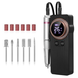 Taladro de uñas portátil de velocidad ajustable de 35.000 RPM, taladro de uñas eléctrico, lima de uñas eléctrica 6 en 1, pulidor de esmeril, kit de taladro de uñas profesional para manicura y pedicura de gel o acrílico (Black)