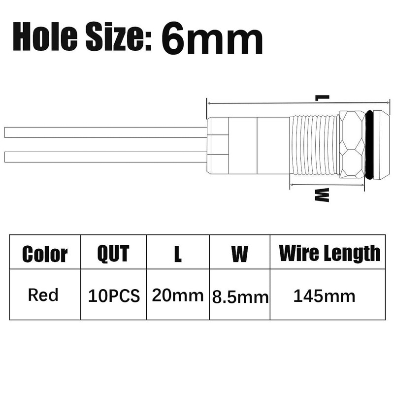 Gebildet 10pcs 6mm 1/4" AC/DC 12-24V LED Metal Indicator Light