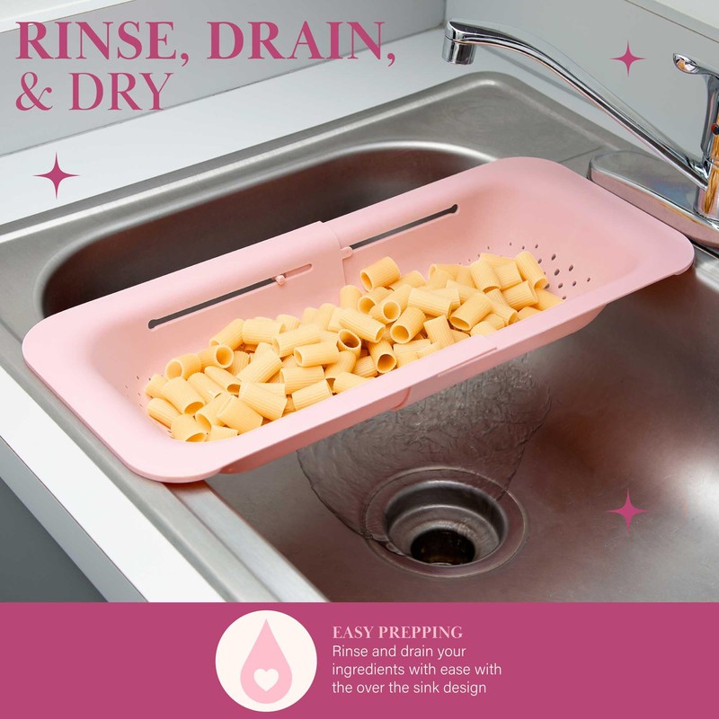 Paris Hilton Over the Sink Expandable Colander, Extendable Strainer, Adjustable