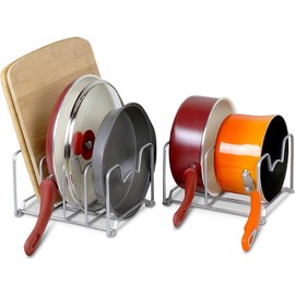 Simple Houseware 2PK Kitchen Cabinet Pan and Pot Lid Organizer Rack, Total 6 Compartments, Silver