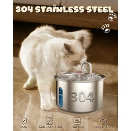Cat Water Fountain Stainless Steel, 3.2L/108oz Pet Water Fountain for Drinking, Automatic Cat Water Dispenser Bowl with Water Level Window, 4 Stage Filtration System