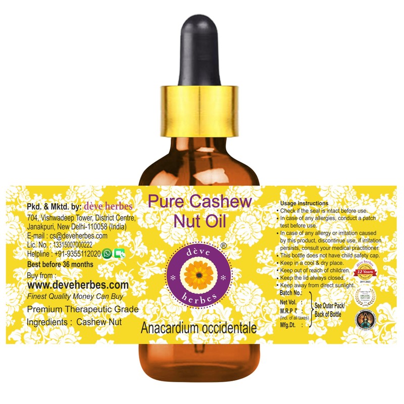 Deve Herbes Cashew Nut Oil (Anacardium occidentale) with Glass Dropper