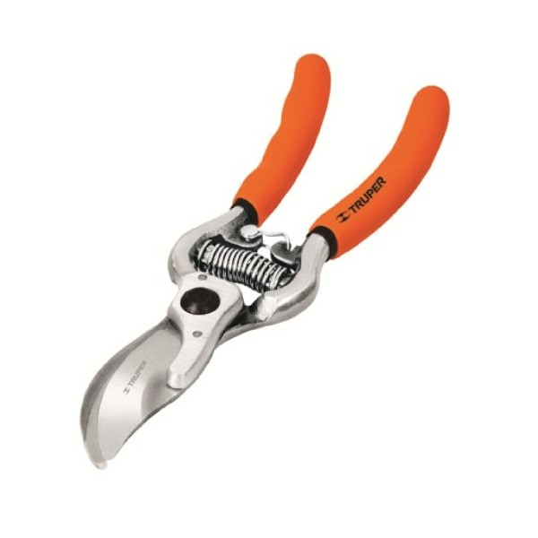 Truper 31564 8-Inch Bypass Pruner, Re-Coil Spring Action, Drop Forged Blades, Soft Vinyl Handles