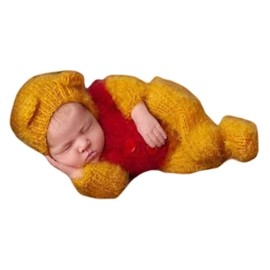 Fashion Newborn Boys Girls Baby Photo Shoot Props Outfits Crochet Clothes Mohair Hat Pants Photography Props Costume (Yellow)