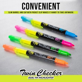 Pentel Twin Checker Dual-tip Highlighter, Chisel Tip, Assorted Colors, Pack of 4 (SLW8BP4M)