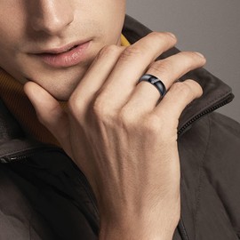 AMDXD Ceramic Ring, 6 mm Faceted Women's Ring & Men's Ring with 5A Cubic Zirconia for Women, Unbreakable & Does Not Discolour, Shiny Engagement Ring & Does Not Scratch, Black/White, Size 49-67