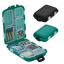 ROUDJER Fishing Tackle Box, 2 Pcs Tackle Boxes for Fishing, Multifunctional Waterproof Plastic Fishing Box Organizer, Transparent Tackle Box with 10 Compartments (Black & Green)