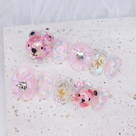  Aqua ball nail cute bear nail tip - Coffin Egg /  아쿠아볼네일 귀여운 곰돌이네일팁 - 코핀에그