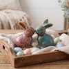 Set of 2 Small Ceramic Rabbit Statue, Handmade Reactive Glaze