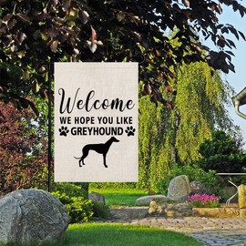 PWHAOO Greyhound Garden Flag Welcome We Hope You Like Greyhound Garden Flag Greyhound Dog Welcome Flag Garden Decor (YOU LIKE GREYHOUND F)