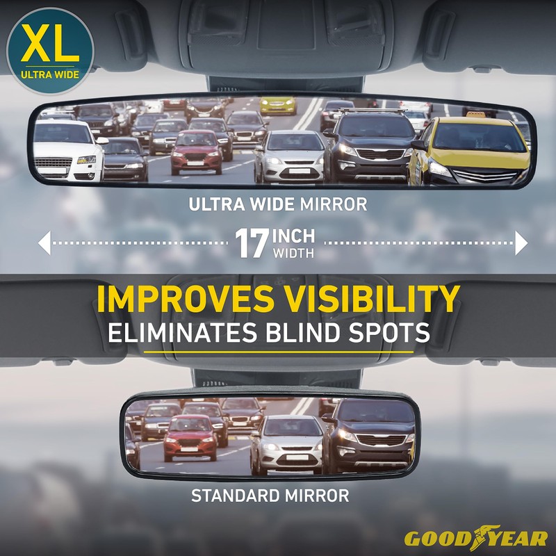 Goodyear 17” Panoramic Rear View Mirror – Universal Wide Angle