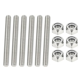 PATIKIL 1/4"-20 UNC Fully Threaded Rod, 2.36" Length 304 Stainless Steel Right Hand Long Thread Bar Studs with Nuts for Pipes Clamps Hangers U-Bolts 6Pcs