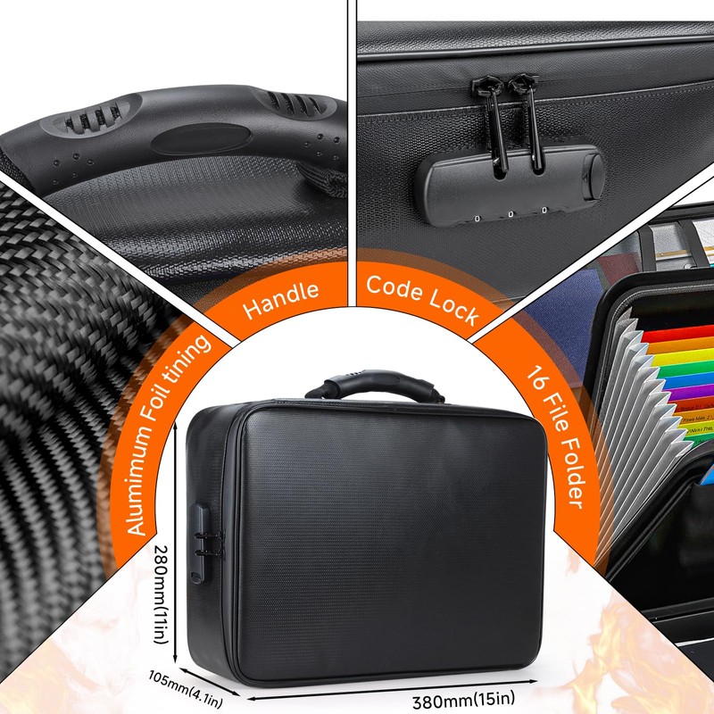 Fireproof Document File Organizer Bag, 5200°F Portable File Organizer with