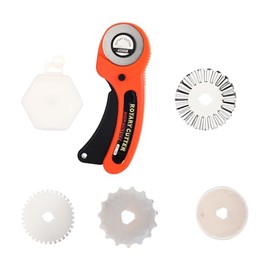 Lanties 45mm Rotary Cutter for Fabric with 50 Pcs Rotary Blades Replacement Pinking Blades, Pinking Cutter for Fabric Cutting, Leather, Crafting, Sewing, Quilting