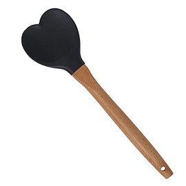 Yansumi Heart-Shaped Silicone Spatula with Wooden Handle for Nonstick Cookware-Kitchen Utensils for Baking,Cooking,Mixing,Scraping,and Stirring (Black)