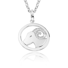 Silver Chain Necklace 925 Silver with Zodiac Sign Aries, Sterling Silver, Cubic Zirconia