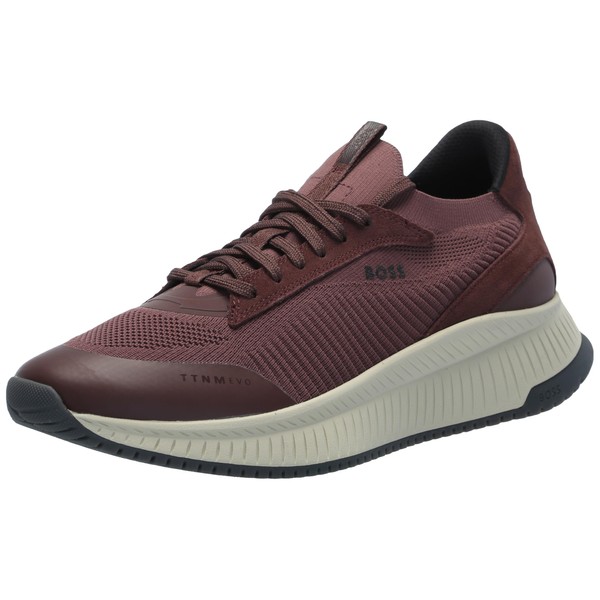 BOSS Modern Knit Structure Running Sneaker, Burgundy Plum, 7