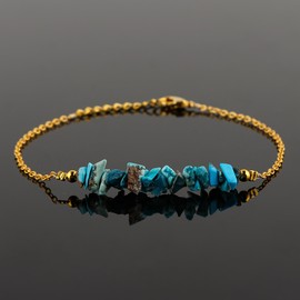 Natural Turquoise Chips Bar Bracelet, Healing Crystal, Gold Plated Raw Beads Bracelet, 7+1 inch Adjustable Chain, Gift For Her, Valentine Day Gift (Turquoise)