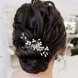 Easedaily Leaf Bride Wedding Hair Comb Silver Rhinestone Brial Hair Pieces Flower Hair Clip Hair Accessories for Women and Girls