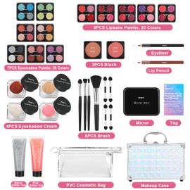 Anpro All-In-One Makeup Kit for Girls 10-12 with Case, Pro Teen Makeup Set, Tween Makeup Kit for Teens Women, Full Make Up Starter Kit with Brushes, Lipstick, Eye Shadow, Palette, Blush, Glitter Gel