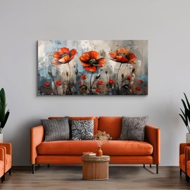 SERIMINO Large Wall Art for Living Room, Nature Floral Botanical Wall Art, Red Flowers Canvas Prints Paintings, Wildflower Modern Home Decor Bathroom Dining Room Kitchen 30"X60"