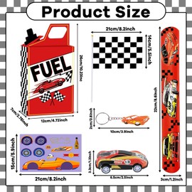 72Pcs Race Car Party Favors Racing Car Birthday Party Supplies Race Car Fuel Can Treat Boxes Key Chains Slap Bracelets Black White Checkered Flag DIY Sticker for Kids Boy Girl Birthday Decorations