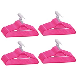 Heemab 100 Pack Anti-Slip Velvet Clothes Hangers with Trouser Bar, Durable Plastic and Metal, Pink