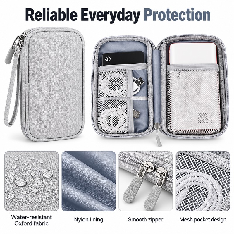 Travel Cable Organizer Bag for Electronics – Water-Resistant Oxford Storage