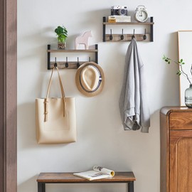 YMYNY Coat Rack Shelf Wall Mounted, Coat Hooks Set of 2, Entryway Coat Hanger with 8 Hooks, 31.5" Wall Floating Shelf with Hat Rack, for Kitchen, Bedroom, Bathroom, Silver Gray UHWS001Y-2