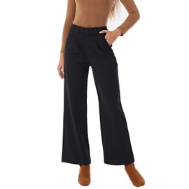heipeiwa Women's Winter Fall Wool Blend Thick Warm Wide Leg Dress Business Casual Pants Trouser