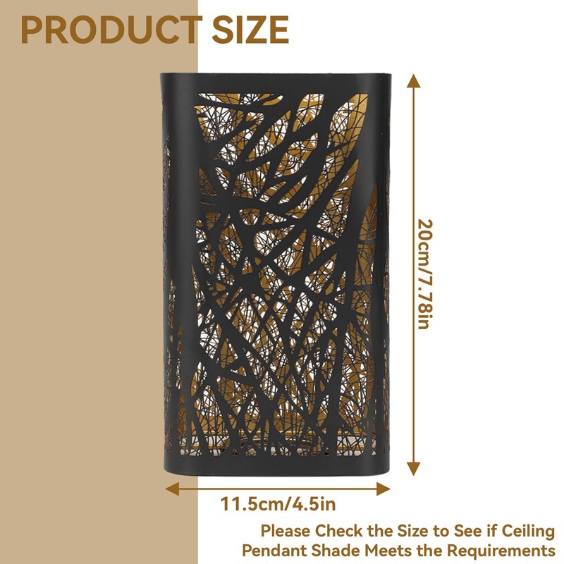Ceiling Pendant Shade,Tree Shadow Lamp Shade,Iron Lampshade Hollow Carving Square