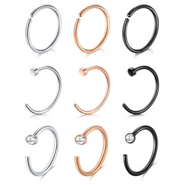QWALIT Nose Rings Hoops Half Hoop Nose Ring C Shape Nose Hoops Cartilage Hoop Earring Cartilage Earring Hoop Helix Hoop Earring Small Hoop Earrings for Cartilage Tragus Hoop Earring 20g 8mm