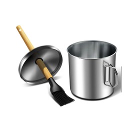 Matchwaves Basting Brush Set with Sauce Pot for Grilling, XLarge Grill Prep Pot and Long Adjustable Wooden Brush