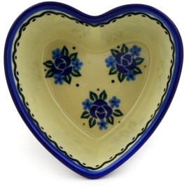 Polish Pottery 3½-inch Heart Shaped Bowl made by Ceramika Artystyczna (Blue Bud Sea Theme) + Certificate of Authenticity