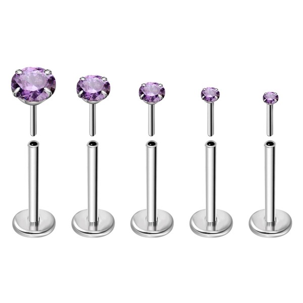 Elfex Surgical Steel Labret Studs with Clear Crystal, 16G, Set