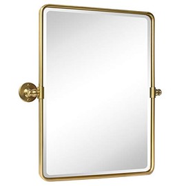 TEHOME 20 x 24 inch Farmhouse Gold Metal Framed Pivot Rectangle Bathroom Mirror Rounded Rectangluar Tilting Beveled Vanity Mirrors for Wall