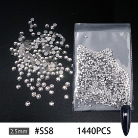 1440Pcs Nail Gems, SS8 2.5mm Crystal White Rhinestones for Nails, Round Flatback Nail Art Rhinestones, Nail Charms and Diamonds for Nail Art Design Decoration ﻿ (2.5mm 1440pcs)