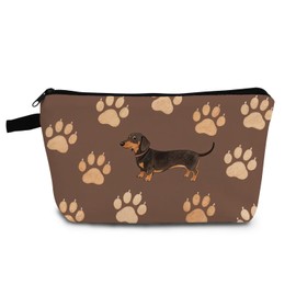YULUENZE Brown Dachshund Paw Makeup Bag Cute Small Organizer Bag with Zipper Brown Dachshund Paw Cosmetic Bag Aesthetic Birthday Present for Dog Lovers Women Friends