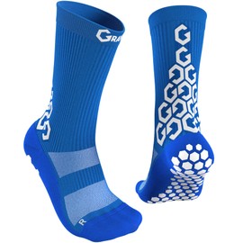 SENDA Gravity Pro Grip Socks with Non-Slip Technology, Soccer, Running, Basketball, Unisex, Crew Length, Blue, Medium